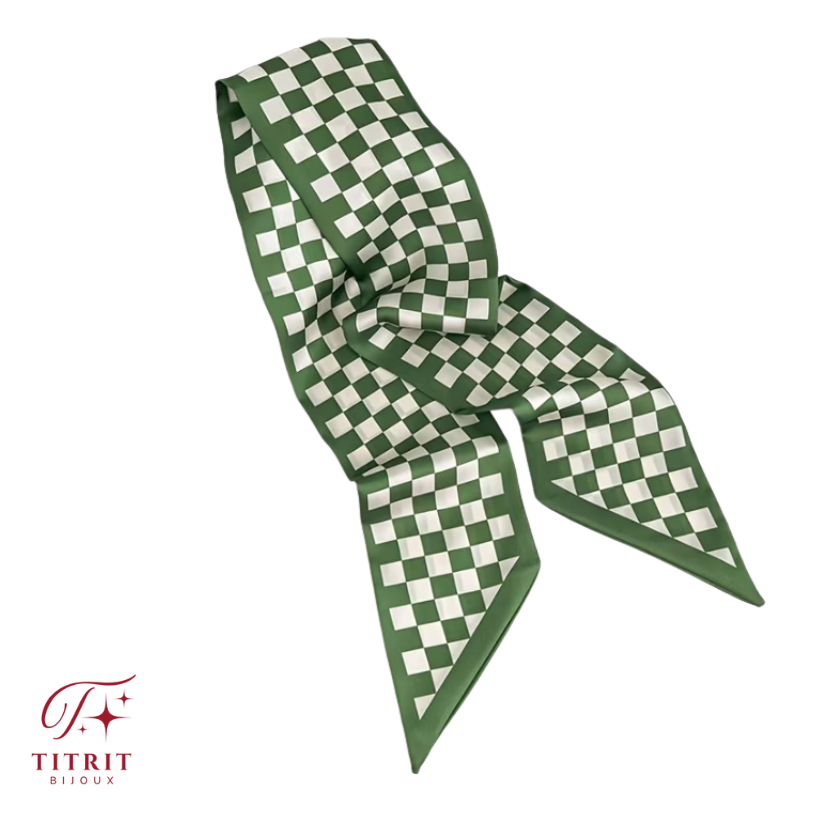 Foulard pour Sac Vert Motif Checkerboard