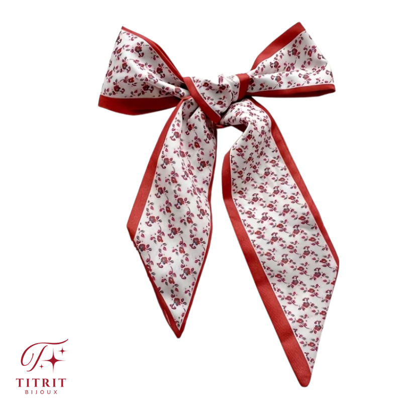 Foulard pour Sac Bordeaux Motif Petites Fleurs