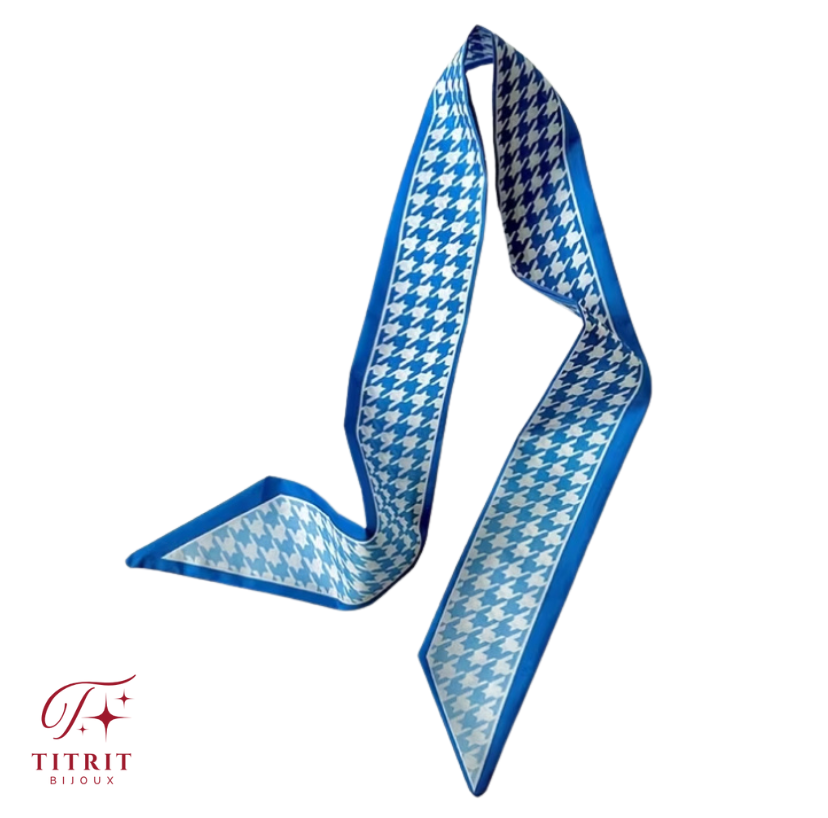 Foulard pour Sac Motif pied-de-poule bleu et blanc