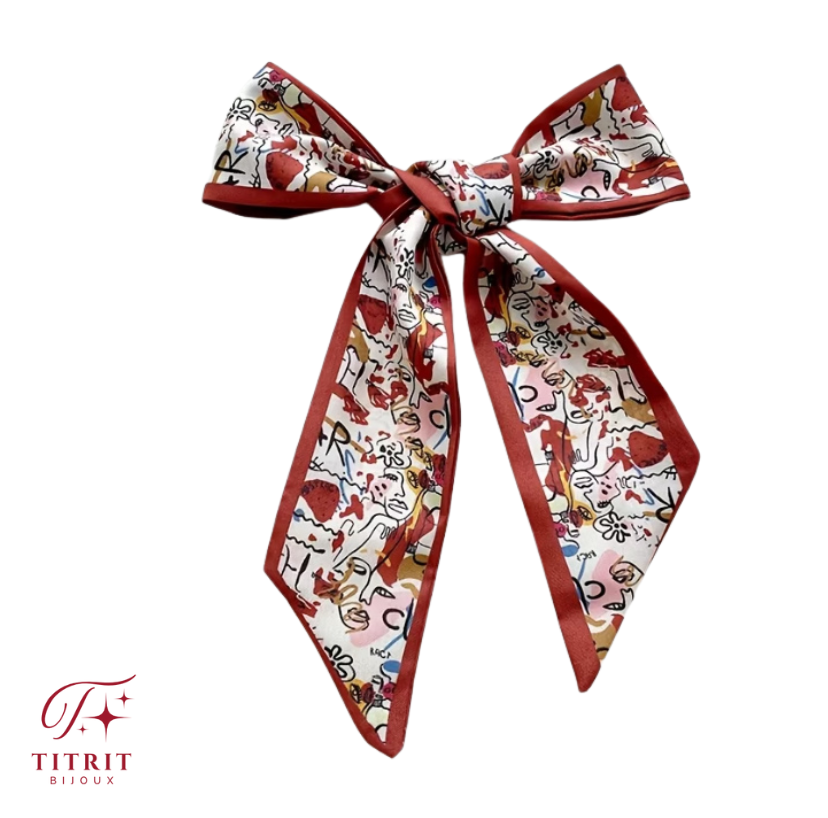 Foulard pour Sac Bordeaux Motif Abstract Face