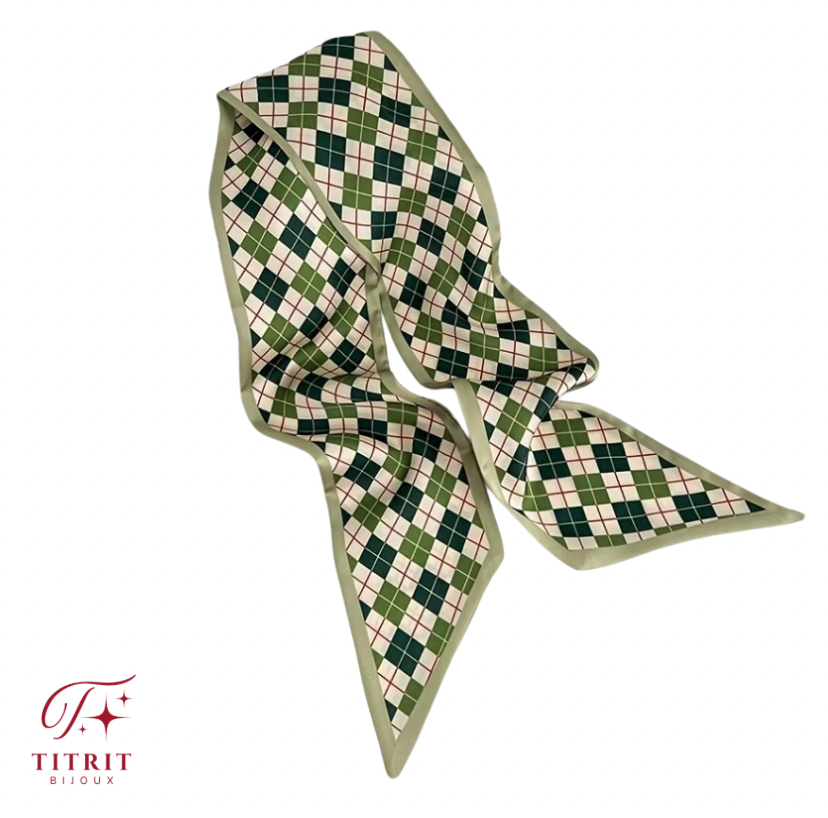 Foulard pour Sac Vert Motif Argyle