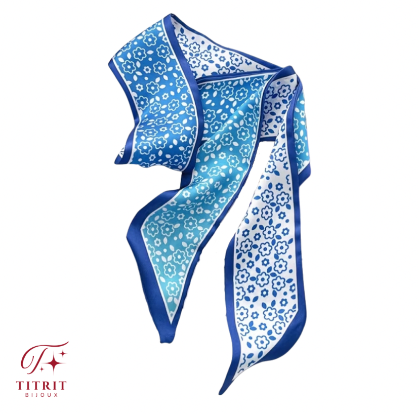 Foulard pour Sac Bleu Motif Pied-de-poule
