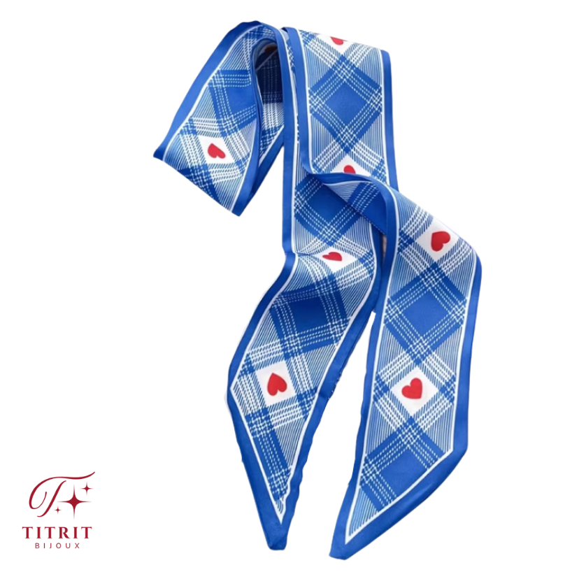 Foulard pour Sac Bleu Motif Vichy Romantique