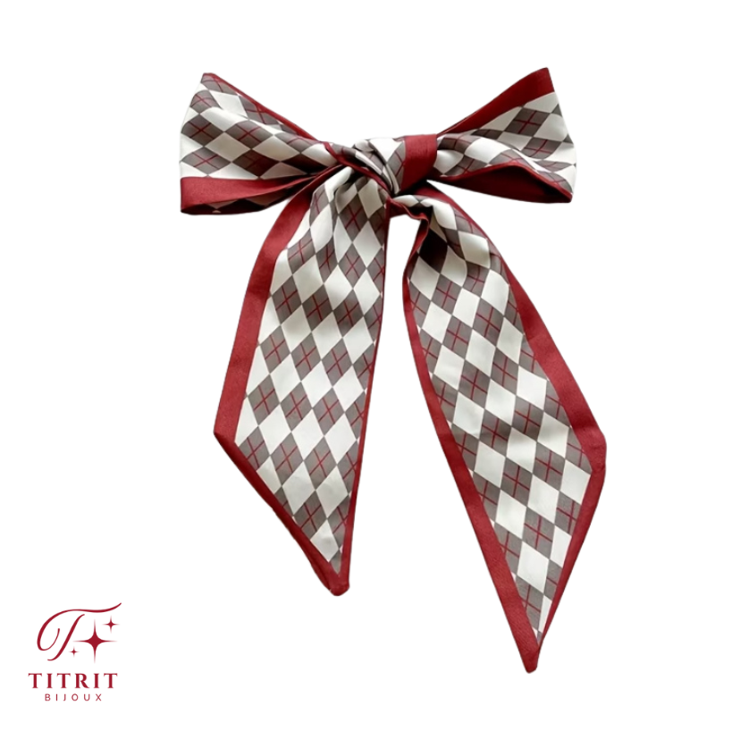 Foulard pour Sac Bordeaux-Marron Motif Losanges