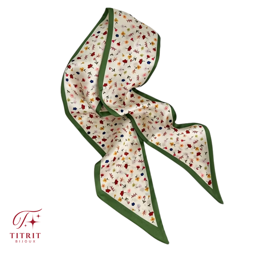 Foulard pour Sac Vert Motif Petites Fleurs